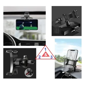 3 in 1 Car GPS Smartphone Holder: Dashboard / Visor Clamp   AC Grid Clip for Sony Xperia 1 Professional Edition (2019) - Black