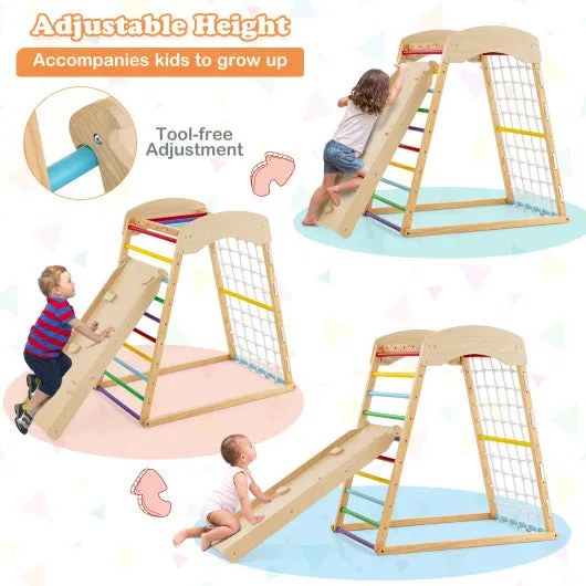 6-in-1 Jungle Gym Wooden Indoor Playground With Double-Sided Ramp and Monkey Bars-Multicolor