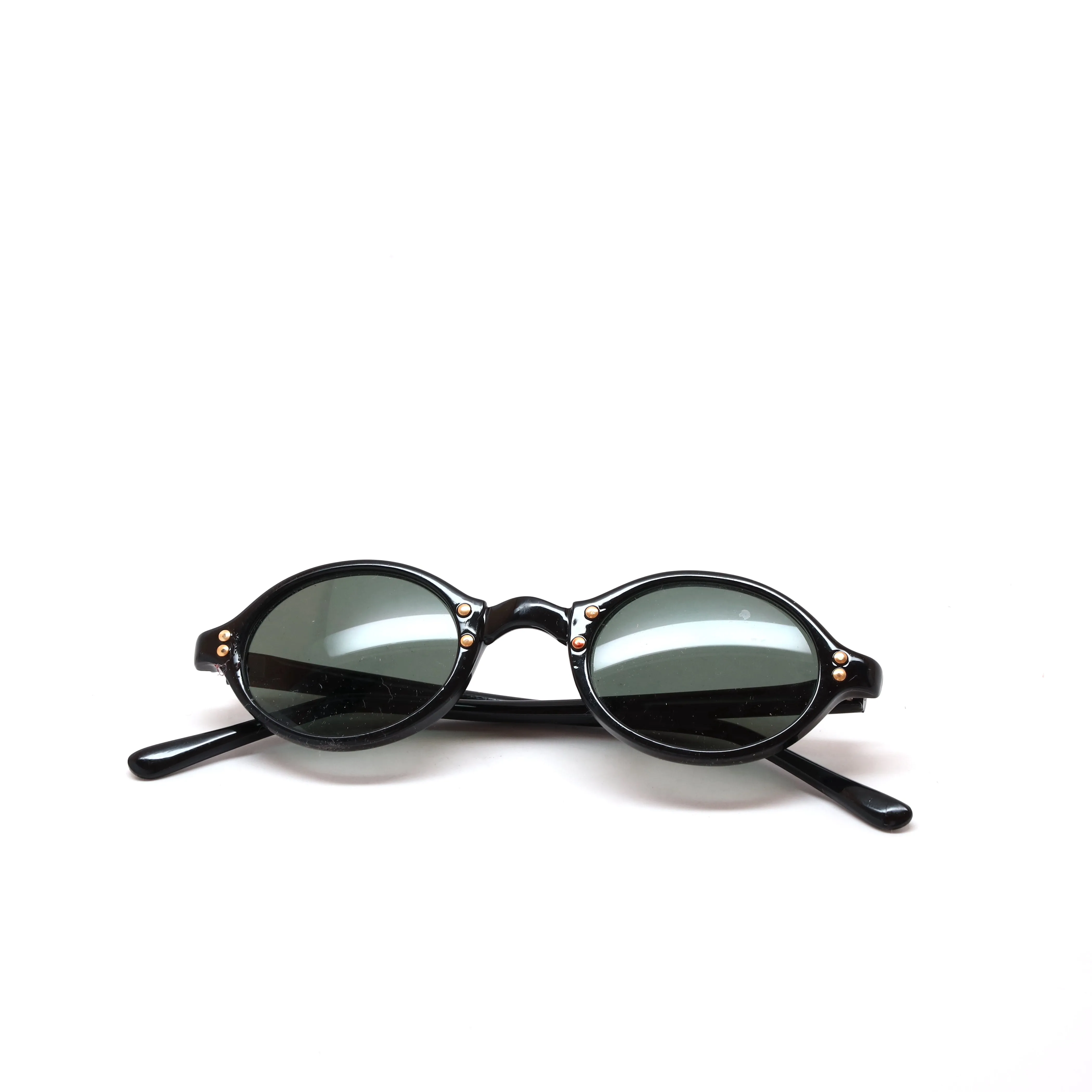 New Old Stock 1990s Alexine Slim Jet Black Oval Frame Sunglasses
