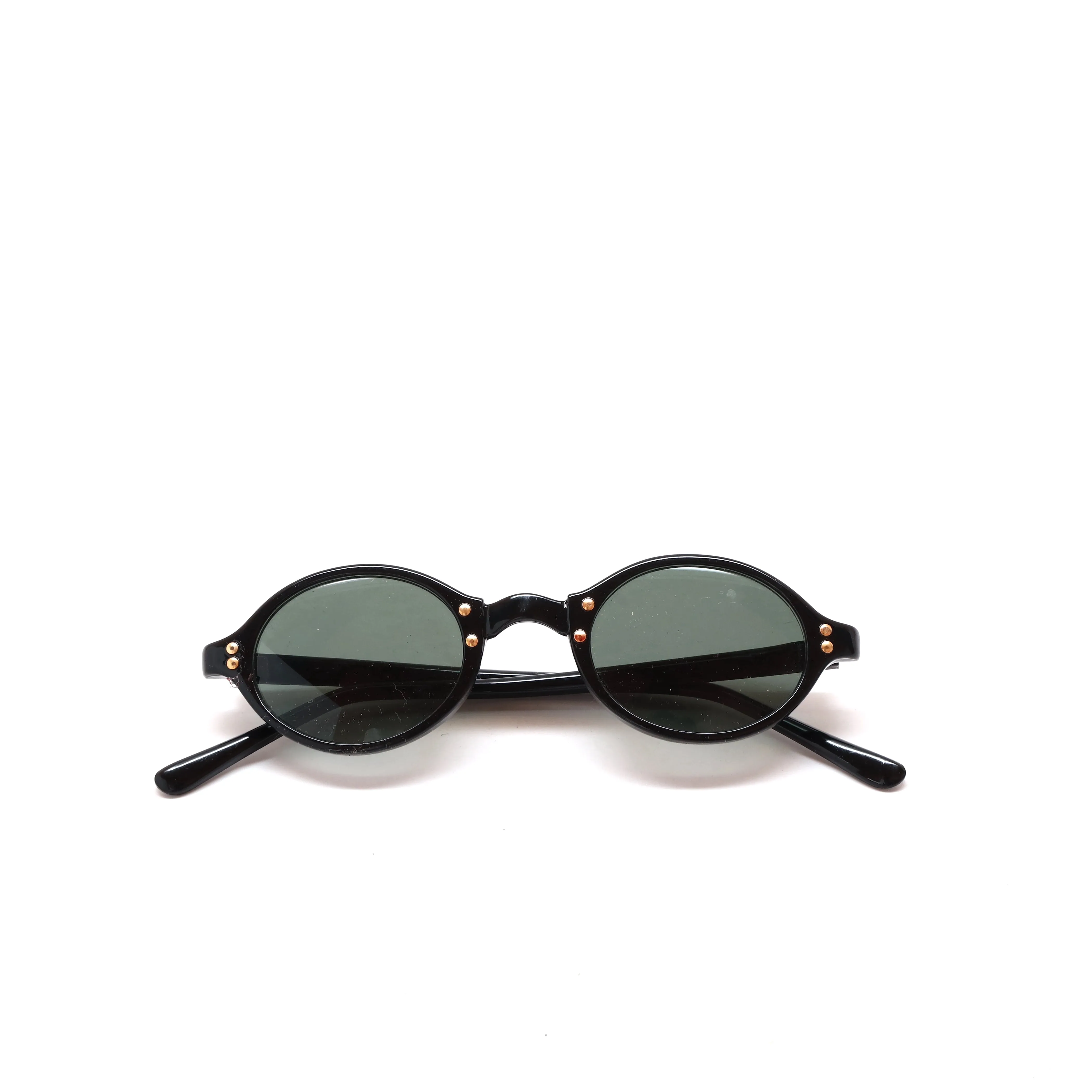 New Old Stock 1990s Alexine Slim Jet Black Oval Frame Sunglasses