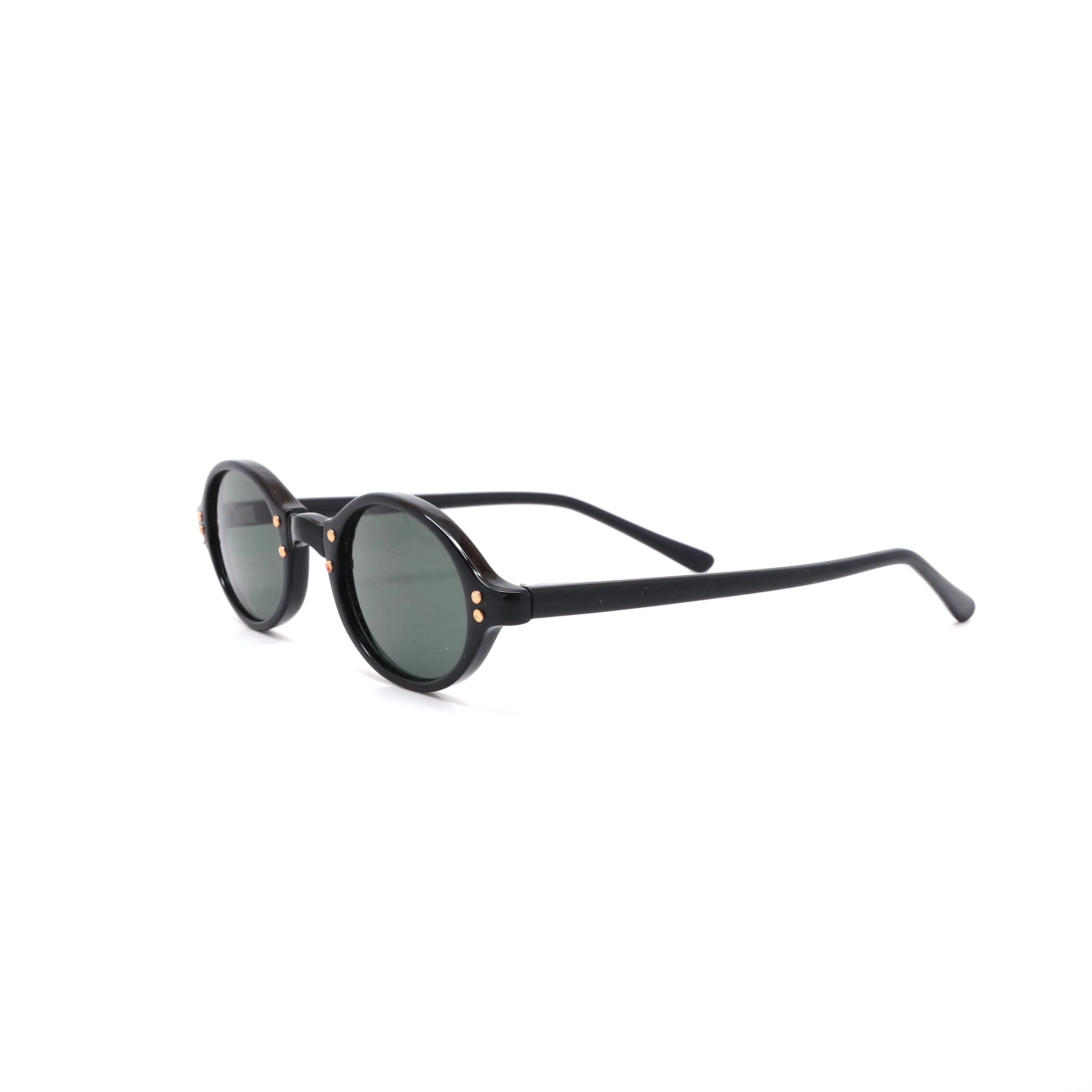 New Old Stock 1990s Alexine Slim Jet Black Oval Frame Sunglasses