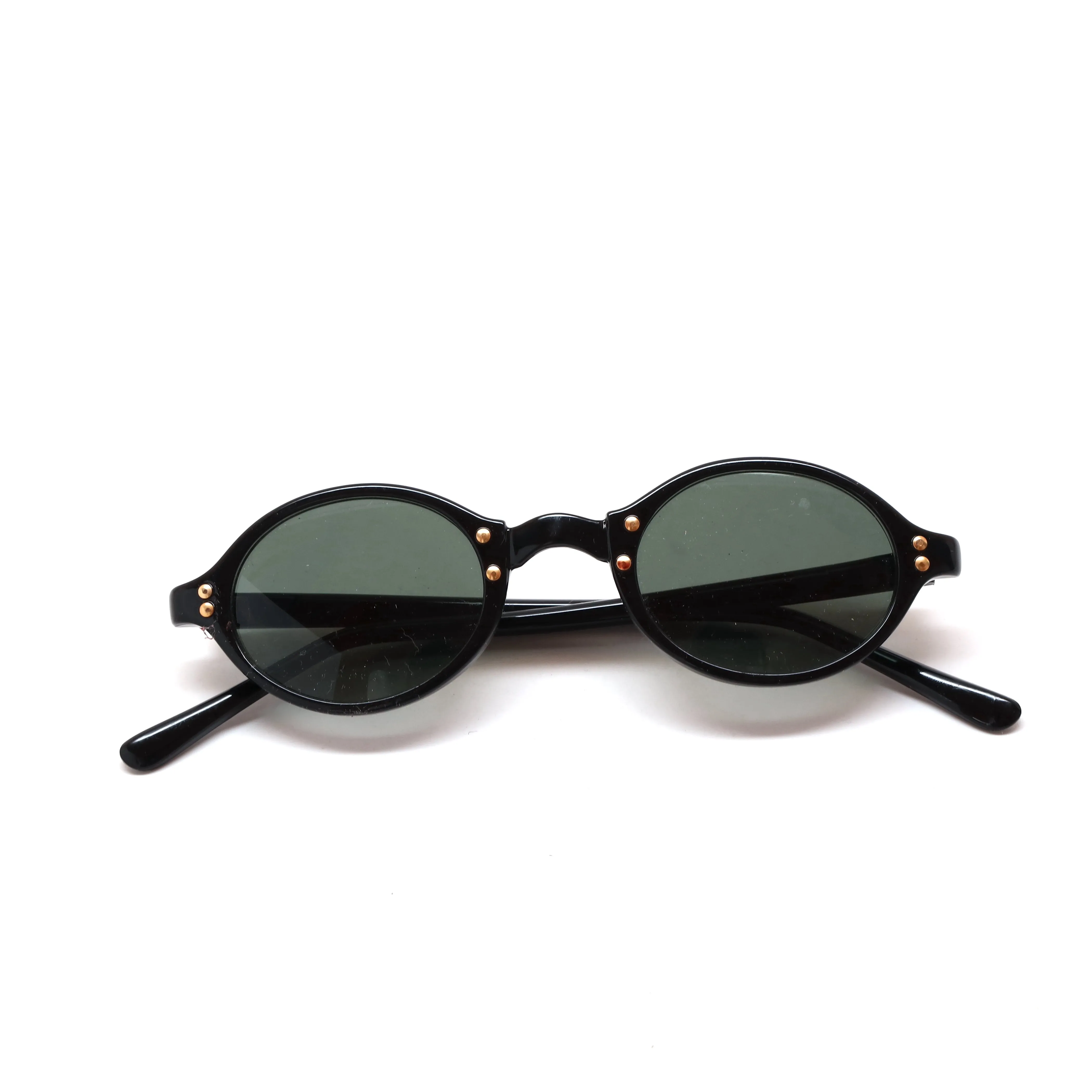 New Old Stock 1990s Alexine Slim Jet Black Oval Frame Sunglasses