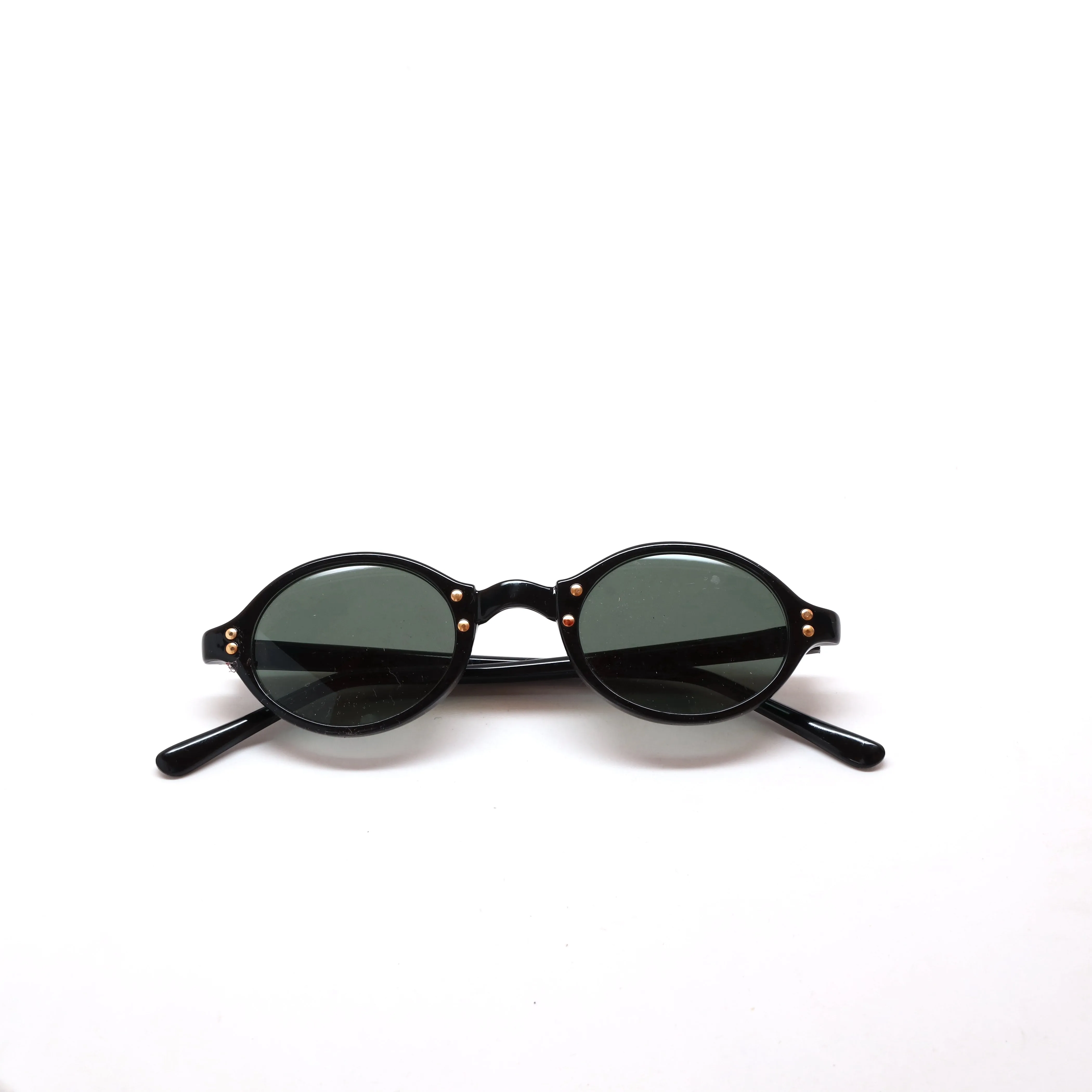 New Old Stock 1990s Alexine Slim Jet Black Oval Frame Sunglasses