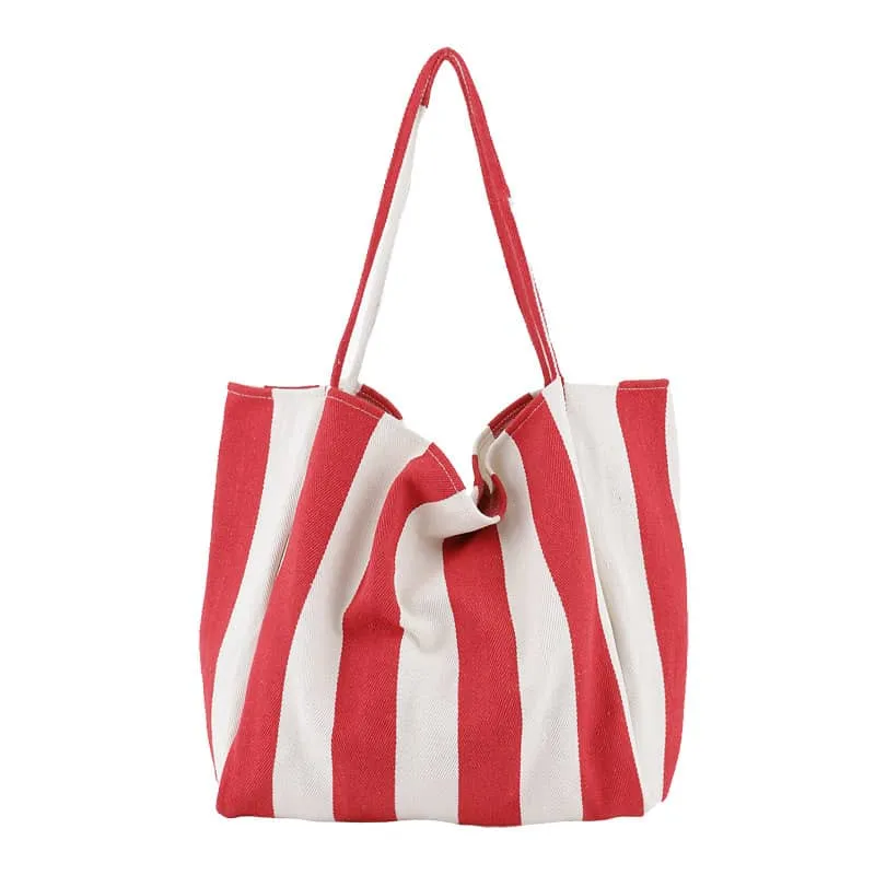 Striped canvas tote large capacity shoulder bag
