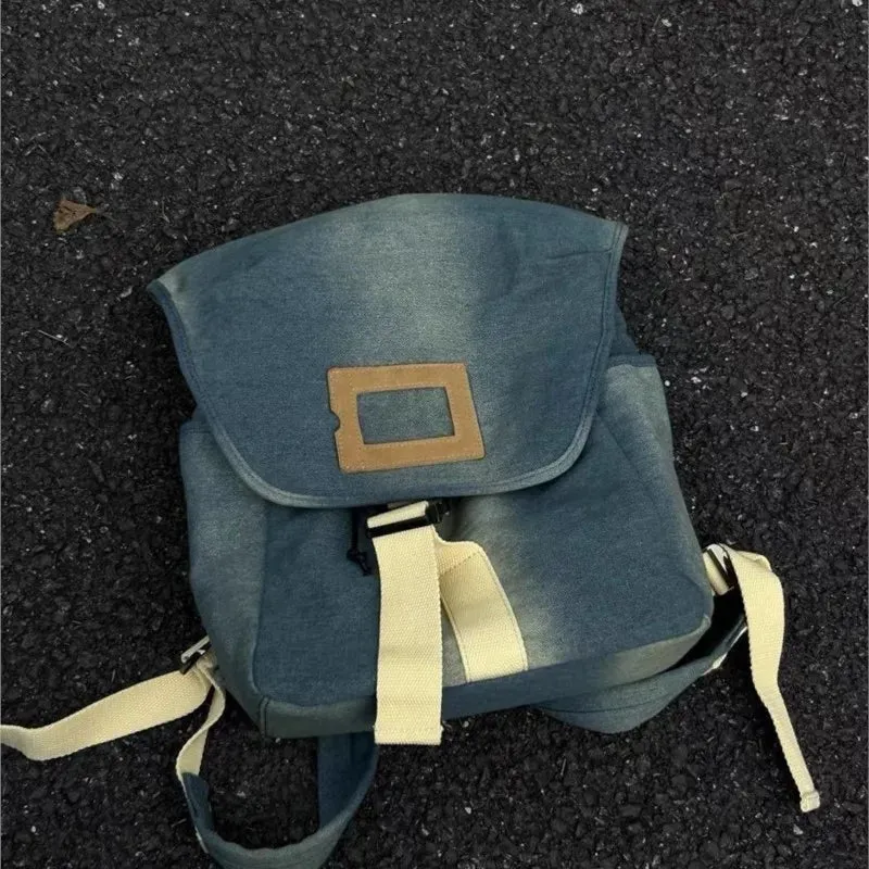 UAKISS  -   Harajuku Denim Backpack Women Retro Preppy Style Large Capacity Y2k Backpacks Female Casual Schoolbag Mochila Aesthetic