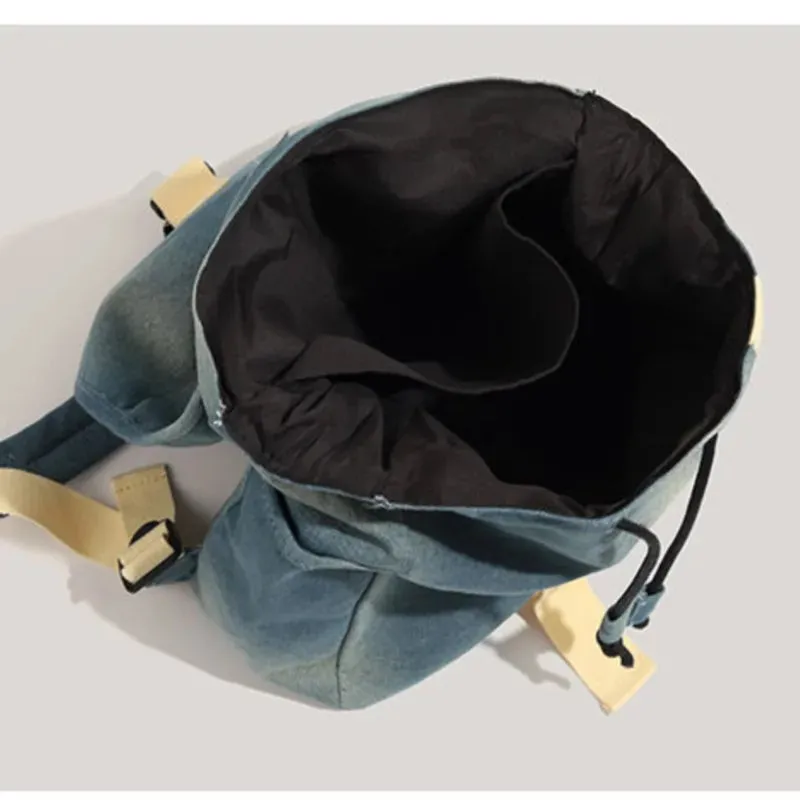 UAKISS  -   Harajuku Denim Backpack Women Retro Preppy Style Large Capacity Y2k Backpacks Female Casual Schoolbag Mochila Aesthetic