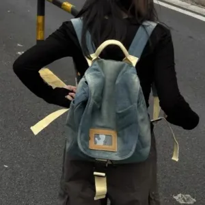 UAKISS  -   Harajuku Denim Backpack Women Retro Preppy Style Large Capacity Y2k Backpacks Female Casual Schoolbag Mochila Aesthetic