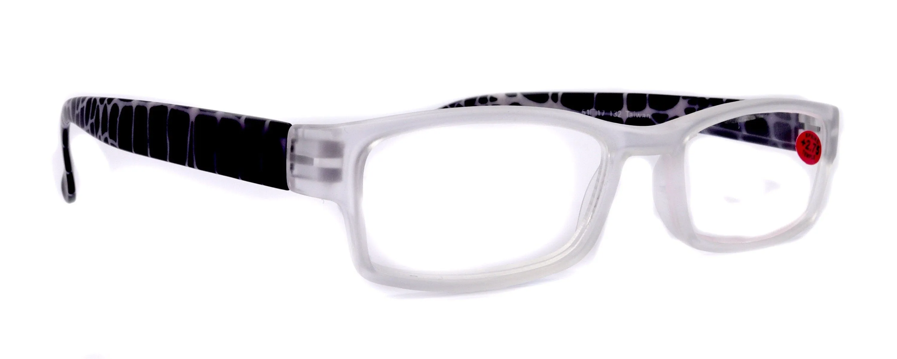 Xena, (Premium) Reading Glasses, Square Readers Clear Frosted  1.25..  6 High / Strong Magnifying Eyeglasses (Black Giraffe) NY Fifth Avenue